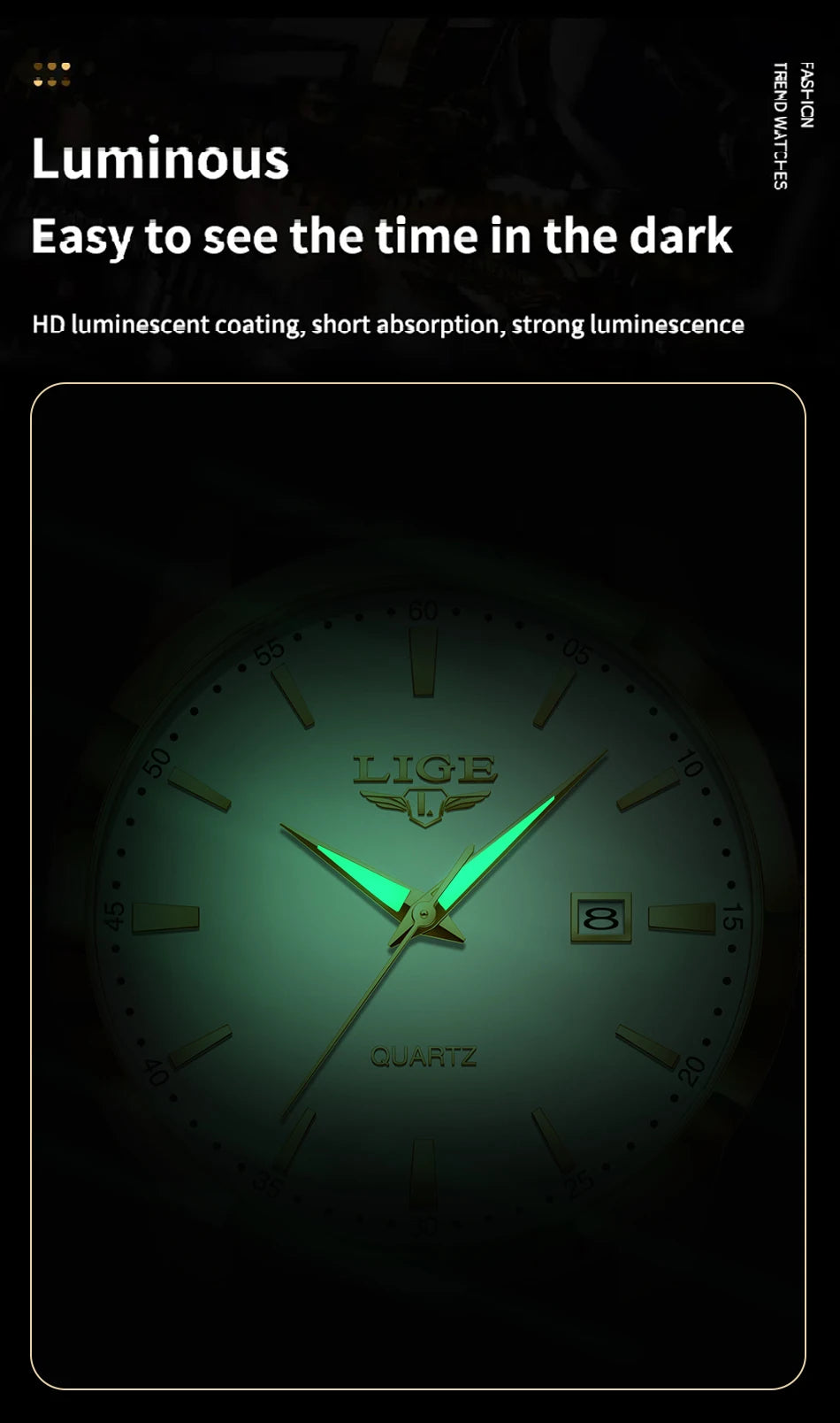 LIGE Brown Leather Men's Quartz Wristwatch