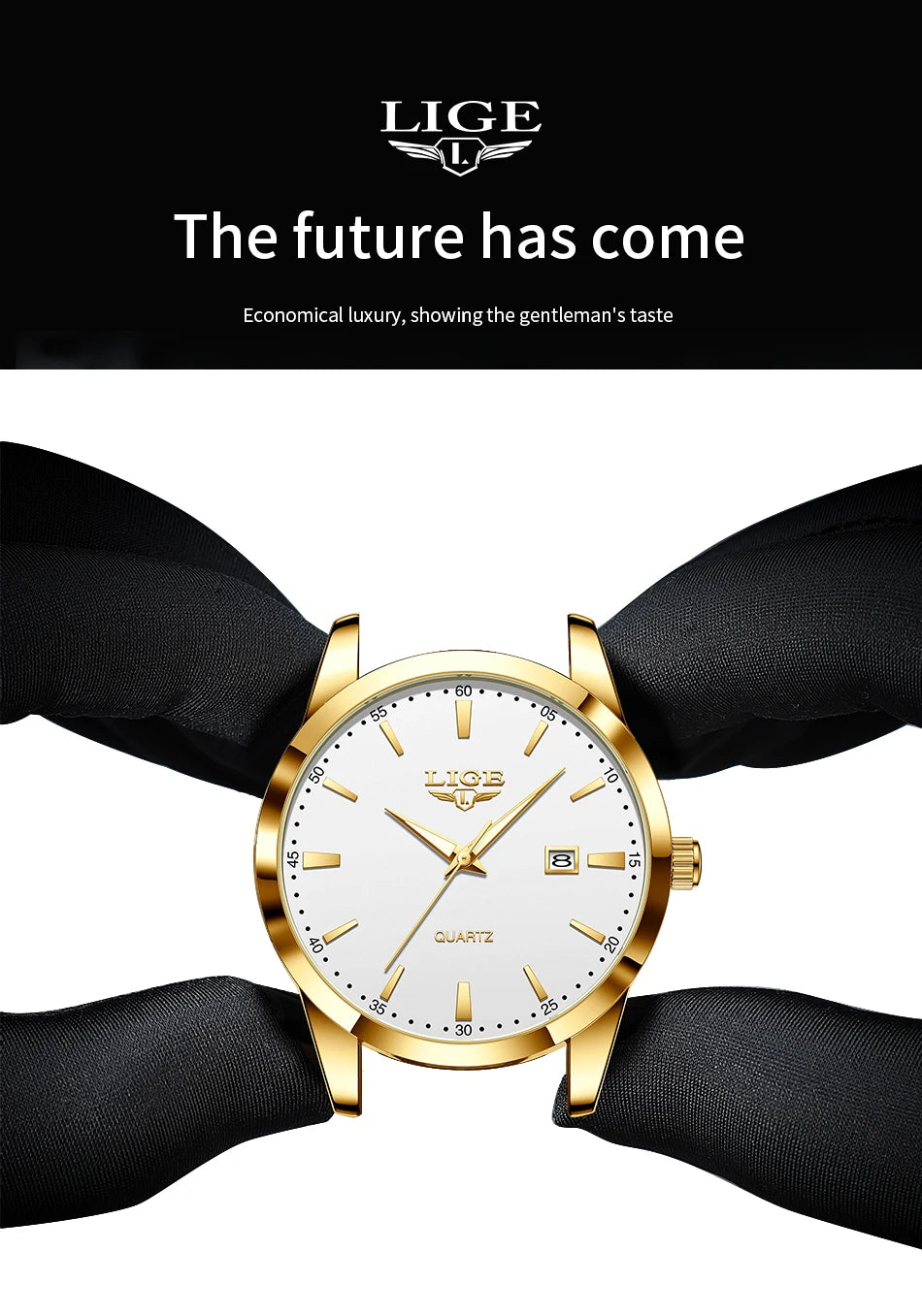 LIGE Brown Leather Men's Quartz Wristwatch