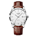 LIGE Brown Leather Men's Quartz Wristwatch