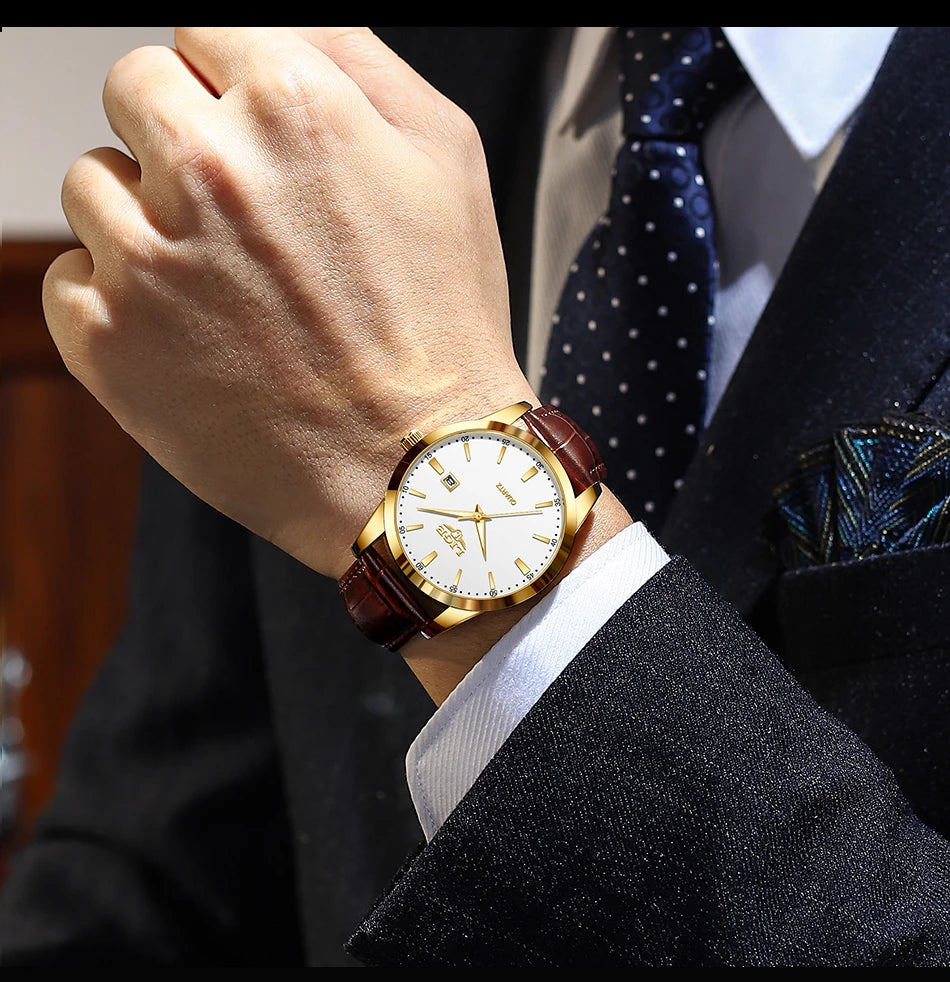 LIGE Brown Leather Men's Quartz Wristwatch